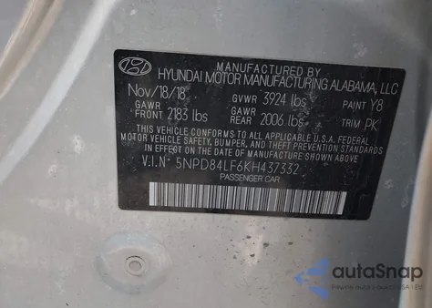 2019 Hyundai Elantra Sel из США, поврежденный, VIN 5NPD84LF6KH437332